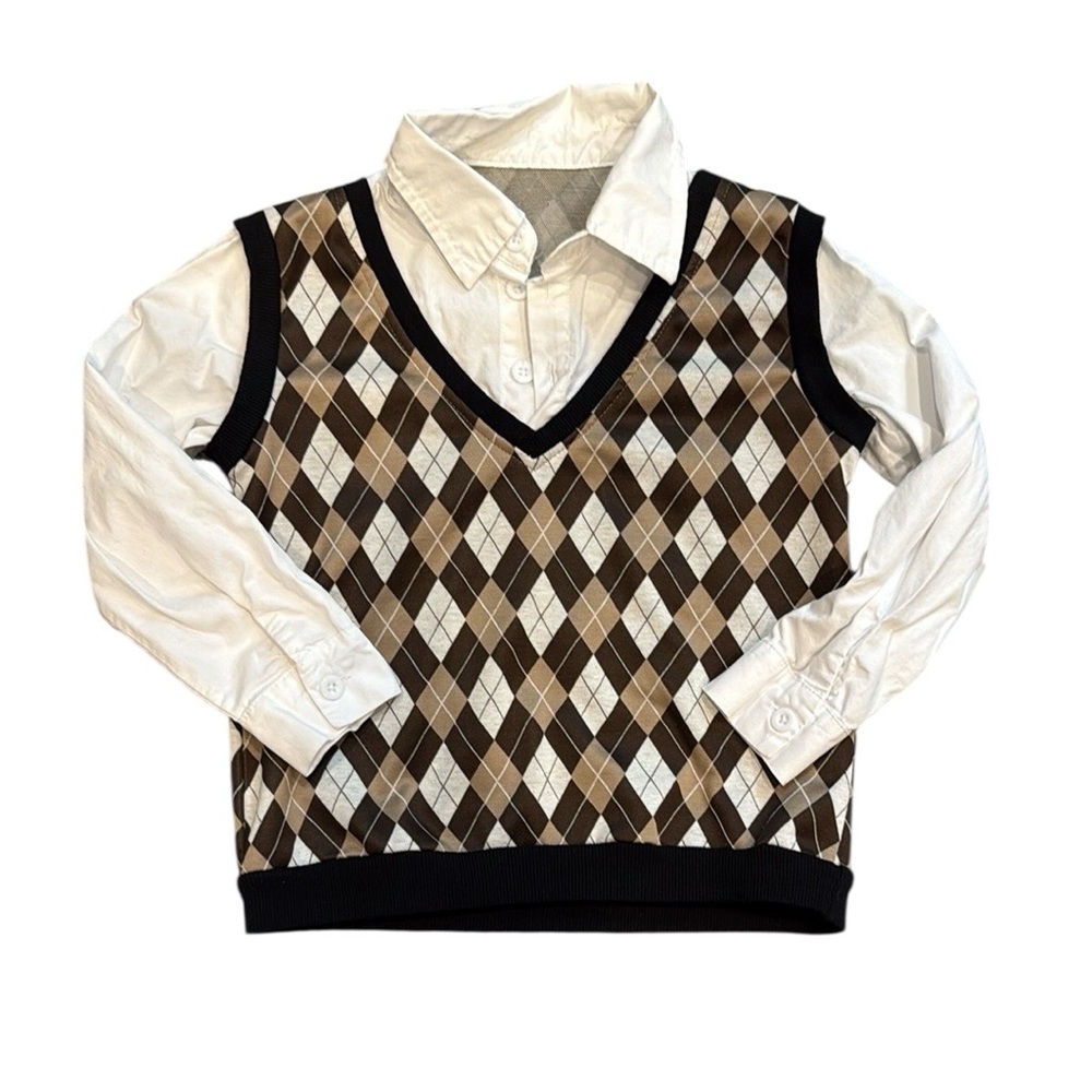 Argyle Sweater Vest and Shirt Combo (One Piece)